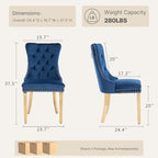 Blue Velvet Dining Chairs Set of 6, Fabric Upholstered Kitchen & Dining Room Chair, Tufted Mid Century Modern Dinning Room Chairs, High Back, Gold Metal Legs, Sillas de Comedor