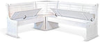 Pemberly Row 75" x 56" Farmhouse Wood Breakfast Nook Set with Table, Storage, Reversable Benche, L-Shaped Corner Bench, for Dining Room, in Marble White Finish