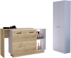 White and Light Oak 4-Door Kitchen Set with Island and Pantry Cabinet | Includes 4-door pantry cabinet with interior shelves and two-top kitchen island