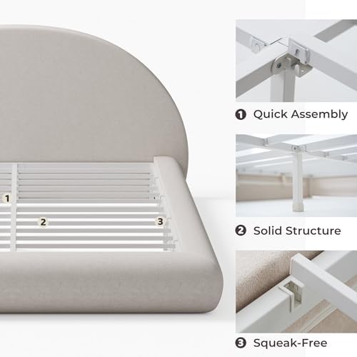 RECCI AirFrame Half-Moon Upholstered Queen Platform Bed Frame