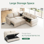 HONBAY Modular Sectional Sleeper Sofa with Pull Out Bed, L Shaped Couch with Storage Seat, Convertible Sectional Couches for Living Room, Beige