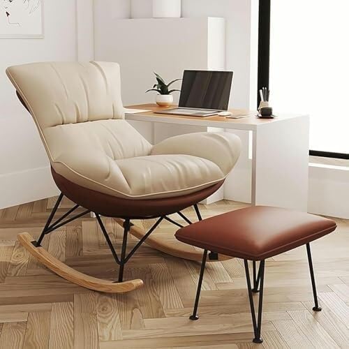 Comfortable Reclining Rocking Chair with Ottoman, Ergonomic High Lazy Sofa for Bedroom, Living Room, Balcony