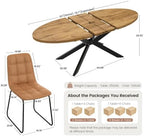 63"-78.7" Extendable Oval Dining Table Set for 6 | 7 Piece Large Round Walnut Table Set, 6 Brown Dining Chairs, Living Room, Kitchen, Space Saving, Mid Century Modern