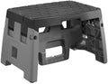 Heavy Duty Folding Step Stool - 300 lb Capacity, Lightweight 3.5 lbs, Compact Foldable Design for Kitchen, Bathroom & Garage - Non-Slip Surface (Black/Gray)