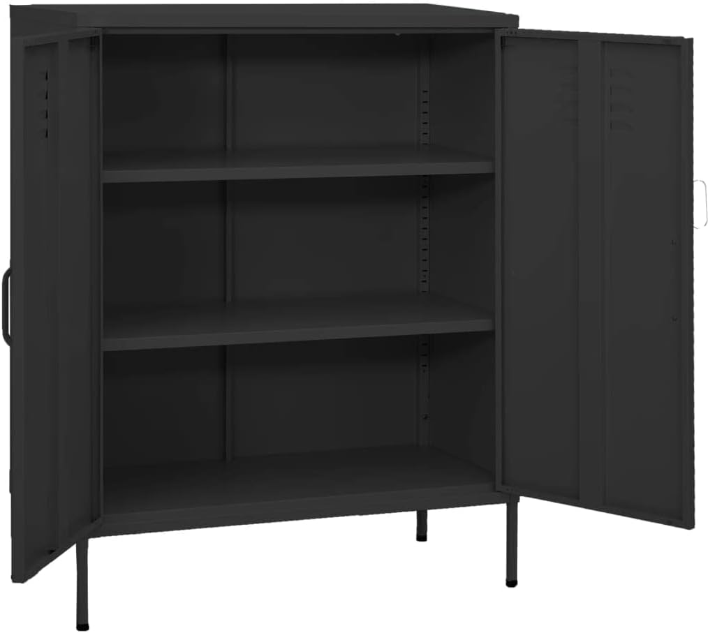 13.8x31.5x40 Steel Storage Cabinet, 2 Adjustable Shelves, Levelers, Matte, Tall Pantry/Bath/Kitchen Organizer