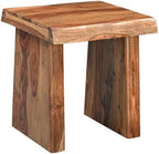 Pemberly Row Solid Wood 3-Piece Table Set, Live Edge Sheesham Hardwood, Brown Finish, Includes Coffee Table, Console Table, and Square End Table, Modern Double Pedestal Base, Rustic Living Room