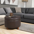 HomePop 24" Round Leatherette Storage Ottoman - Chocolate Brown