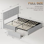 VECELO Full Size Bed Frame with 4 Drawers, Adjustable Tufted Button Headboard, Upholstered Platform with Wood Slats Support, Built-in USB and Type C Ports, Light Gray