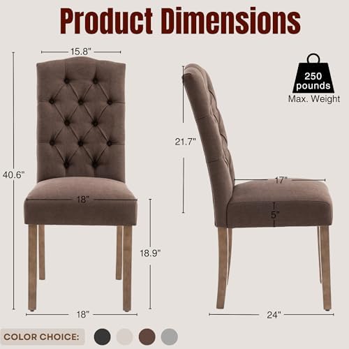 Tufted Dining Chair Fabric Button Upholstered Modern Kitchen Diner Set of 2 | Sturdy Wood Legs, Button High Back Side Chair, Living Room Restaurant Farmhouse Cafe, Mid Century Parsons Accent Stylish