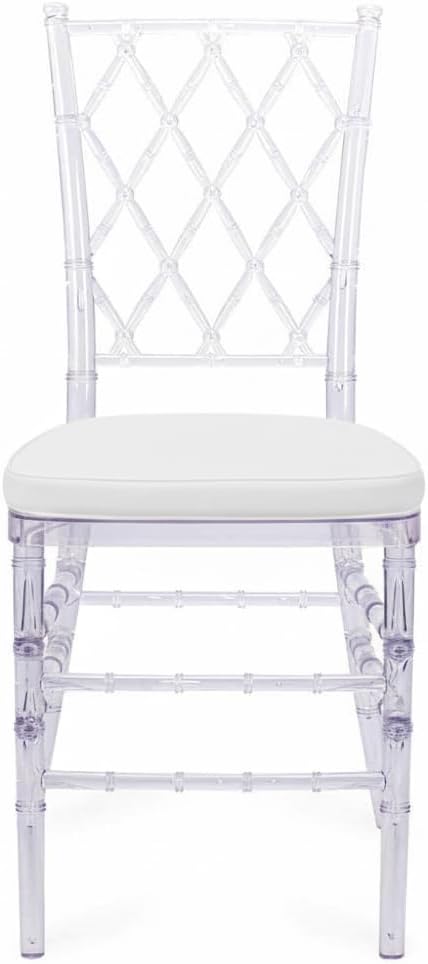 FOHFurniture Set of 3 Clear Acrylic Chiavari Chairs with Cushions, Fully Assembled Transparent Crystal Dining Chair, Accent Event Ghost Chairs for Wedding Event Reception (Clear(Grid))