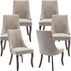 Fabric Dining Chairs Set of 6, High Back Upholstered Kitchen & Dining Room Chairs with Solid Wood Legs, Mid Century Modern, Sillas de Comedor (Beige, 6 Pcs)