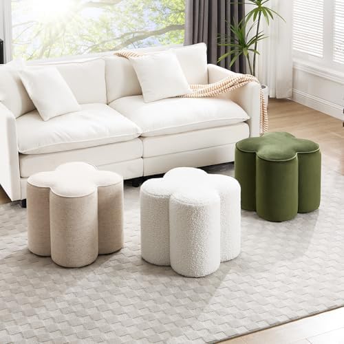 Zesthouse Flower Pouf Ottoman Foot Rest, Velvet Fabric Poofy Ottoman Stool | Large Ottoman Footstool for Couch, Modern Living Room Stool Seat, Cute Square Vanity Stool for Bedroom Dorm Green Footstool