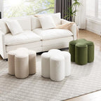 Zesthouse Flower Pouf Ottoman Foot Rest, Velvet Fabric Poofy Ottoman Stool | Large Ottoman Footstool for Couch, Modern Living Room Stool Seat, Cute Square Vanity Stool for Bedroom Dorm Green Footstool