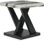 BOWERY HILL Coffee Table Set, 3-Piece, Faux White Marble Tops, Black Wood Frames, Built-in Casters, Includes 1 Coffee Table and 2 End Tables, Contemporary Living Room Furniture Set