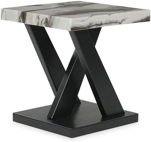 BOWERY HILL Coffee Table Set, 3-Piece, Faux White Marble Tops, Black Wood Frames, Built-in Casters, Includes 1 Coffee Table and 2 End Tables, Contemporary Living Room Furniture Set