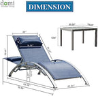 Domi Lounge Chair Set of 3, Aluminum Lounge Chairs for Outside with 5 Adjustable Positions, Chaise Lounge Outdoor for Pool, Garden, Beach, 2 Pool Chairs and 1 Side Table(Blue)