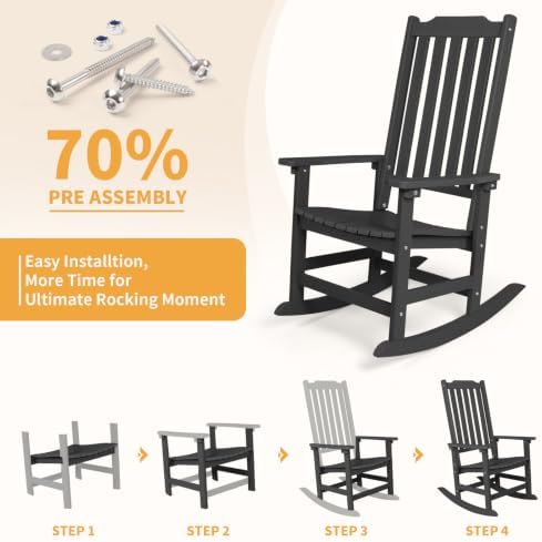 Oversized All-Weather Outdoor Rocking Chairs Set of 2, Patio Rocker | Ergonomic Curved Slat High Back, Smooth Rocking, Tall Seat Relieves Calf, Holds 380lbs, Fade Crack Resistant & Easy to Clean