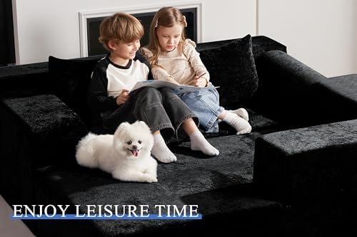 HABUTWAY 105" L-Shape Modular Sectional Sofa Couch for Living Room,No Assembly Required,Modular Comfy Sofa with Deep Seat for Living Room Bedroom,Luxury Distressed Velvet(Right,Black)