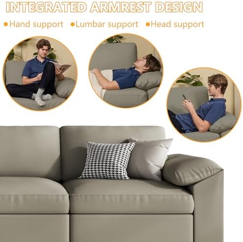EASE MOOSE Sectional Couches for Living Room, Modular Sofa, Light Grey | Pet-Friendly Faux Leather, Large Deep Seat,Easy to Clean, Solid Wood Frame, Easy Assembly, Scratch Resistant