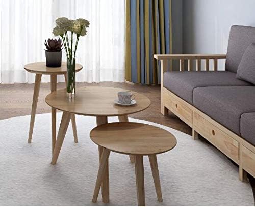 WoodShine Side Table Small Round Solid Wood Sofa End Tables Accent Nesting Coffee Table Natural(H:24.21inch)
