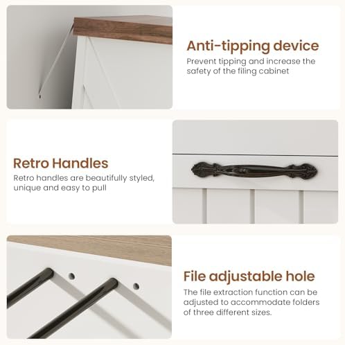 SEDETA Farmhouse File Cabinet with 5 Drawers, Filing Cabinet for Home Office, Wood Office File Cabinets for Letter/Legal/A4 Size, File Cabinets with Printer Stand, White and Brown