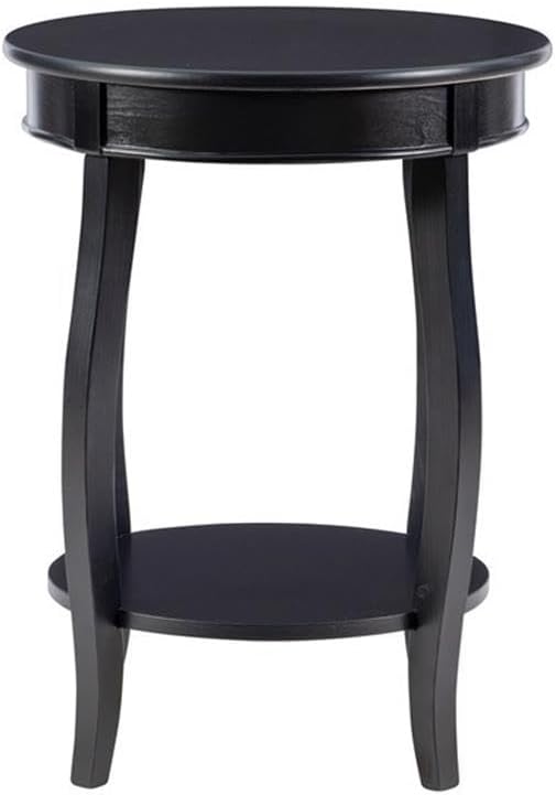 BOWERY HILL Round Wood End Table with Shelf, 18.5 x 24 in, Black Finish, MDF and Pine Wood, Bentwood Skirt, Contemporary Accent Table for Living Room or Bedroom