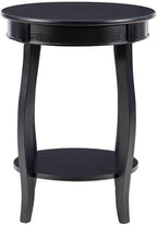 BOWERY HILL Round Wood End Table with Shelf, 18.5 x 24 in, Black Finish, MDF and Pine Wood, Bentwood Skirt, Contemporary Accent Table for Living Room or Bedroom