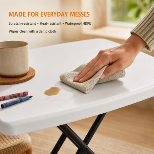 Folding Table, TV Tray with 3 Levels Adjustable Height, Heavy Duty No Assembly Foldable Small Table for Eating or Working on Couch, Picnic, Camping, Living Room, Indoor and Outdoor Use