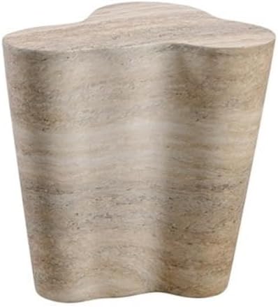 MAKLAINE Transitional Faux Travertine End Table, Tan Finish, Concrete Material, Short Free-Form Shape, Minimalist Style, Handmade for Modern Living Room Décor