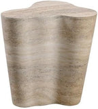 MAKLAINE Transitional Faux Travertine End Table, Tan Finish, Concrete Material, Short Free-Form Shape, Minimalist Style, Handmade for Modern Living Room Décor