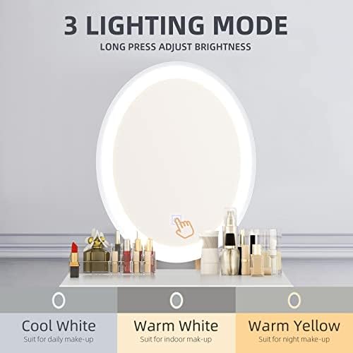 YOURLITE Makeup Vanity Table Set with 3 Modes Adjustable Lighted Mirror Cushioned Stool, Dressing Table for Small Space | 3 Lighting Modes, Adjustable Brightness, Cushioned Stool, Dressing Table, Compact Design, for Small Spaces
