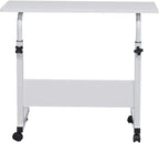 Portable Laptop Computer Desk Stand with Wheels, Rolling Sofa Side Snack Table, Height Adjustable Breakfast TV Tray Bedside Coffee， White L