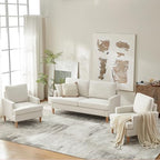 VKNOW Mid-Century Accent Chairs Set of 2, No Tools Assembly Required, Modern Upholstered Polyester Armchairs for Living Room & Bedroom, Comfortable Reading Chairs with Wood Legs, Beige