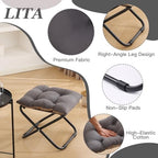 LITA Folding Upholstered Footrest with Straight & Square Shape,Small Ottoman， Dark Grey