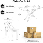 5 Pieces Modern Luxury Glass Dining Set, Minimalist Rectangle Dinner Room Set for 4, 47'' Black Glass Top Kitchen Table Set with Black Tufted Chairs, for Small Apartment Home