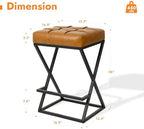 Bar Stools Set of 2, 26 Inch Counter Height Stool Faux Leather Brown | Backless Counter Stools with X-Frame Metal Legs, 3.3" Upholstered Seat, Mid-Century Modern, for Kitchen Island, Home Bar