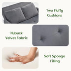 3 in 1 Convertible Pull Out Sleeper Couch Sofa Bed, Grey | Small Sleeper Sofa with Pillow, Adjustable Backrest Futon loveseat, Velvet Love Seat and Phone Holder for Living Room