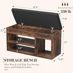 Apicizon 31 Inches Storage Bench with Padded Cushion, Shoe Bench with Storage Space, Upholstered Entryway Bench for Living Room, 2-Tier Shoe Rack Organizer, Brown