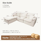 Modular Sectional Cloud Sofa, No Assembly Oversized Couch, Beige | Comfy Seating with High Back Pillows, Ideal for Living Room & Small Apartment, Durable Fabric for Families & Renters