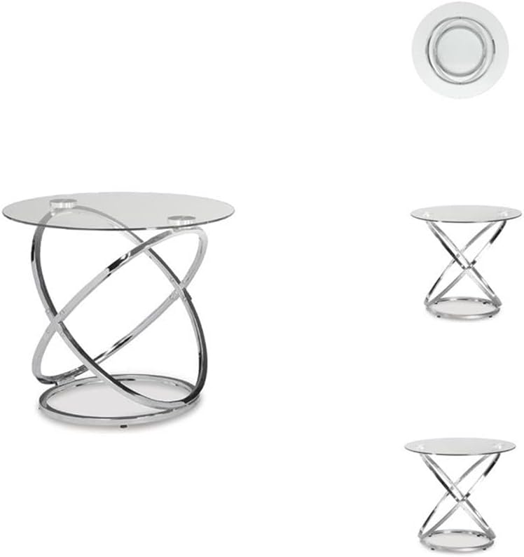 BOWERY HILL Modern 3-Piece Coffee Table Set, Glass Top with Chrome Metal Rings, Includes 1 Coffee Table and 2 End Tables, Adjustable Levelers, Tempered Glass, Contemporary Living Room Furniture