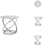 BOWERY HILL Modern 3-Piece Coffee Table Set, Glass Top with Chrome Metal Rings, Includes 1 Coffee Table and 2 End Tables, Adjustable Levelers, Tempered Glass, Contemporary Living Room Furniture