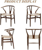 Y Wishbone Chair, Solid Ash Wood Dining Chair (Walnut) | Handwoven Paper Cord Seat, 300 LBS Capacity, Non-Slip Felt Pads, Curved Armrests, Ergonomic Y Back, Fully Assembled
