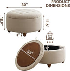 WUTUTUEE 30Inch Round Storage Ottoman with Tray, Modern Tufted Fabric Circle Coffee Table with Storage, Upholstered Ottoman with Removable Top for Living Room, Bedroom, Khaki