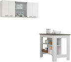 White and Onyx 2-Piece Kitchen Set with Island and Wall Cabinet | Includes 6-door wall cabinet with interior rack and 3-shelf kitchen island