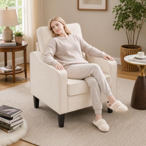 Weture Mid-Century Accent Chair, Beige Armchair Living Room Chairs | Comfy Upholstered Reading Accent Chairs for Bedroom, Modern Single Sofa Chair