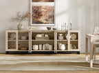 WAMPAT Sideboard Buffet Cabinets, Modern Credenza Sideboard with Adjustable Shelf and Metal Base, Coffee Bar Cabinet Accent Storage Cabinet for Living Room, Kitchen, Beige-A, 3 Pcs