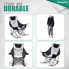 SUNNYFEEL Oversized Folding Rocking Camping Chair for Adults, 500lbs Grey | Heavy Duty Outdoor Rocker Camping Chairs, High Back Padded Lawn Recliner with Side Pocket & Carry Bag