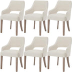 Dining Chairs Set of 6 Linen Upholstered Accent Kitchen Chair with Hollow Back/Padded Seat/Wood Legs for Dining Room Restaurant Home Decor, Beige