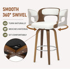 ClinQ 26" Counter Height Barstool Set of 2，Bentwood Leg and Back，White | 360° Swivel Barstool | Faux Leather Upholstered Seating | Ergonomic Backrest | Mid Century Style | Kitchen & Restaurant Use