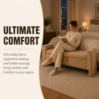52" Upholstered Storage Bench, Brown, Armrests, Wood Frame | Mid-century storage ottoman bench, soft fabric, high-density foam. Perfect for end of bed, entryway, living room, bedroom.